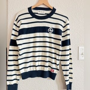 Helly Hansen Women’s Navy Strip Pullover 100% Organic Cotton with HH Logo Size M